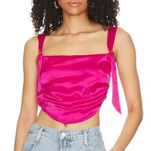 Revolve Barbie Pink Satin Bustier Top XS Crop Smocked Cami More to Come Gracie